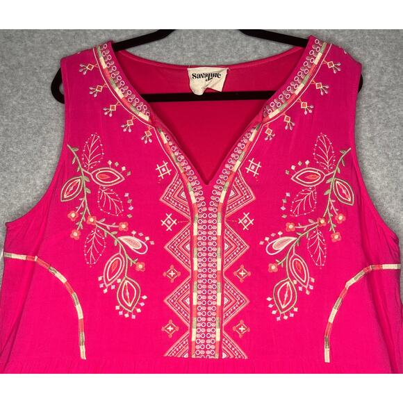 Savanna Jane women's dress pink floral embroidered midi boho lined v-neck 1X - Picture 10 of 13